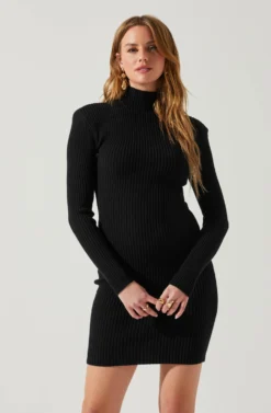 Gwendolyn Turtleneck Sweater Mini Dress -Barbie Clothing Shop ACDR100970SH BLACK 4 scaled