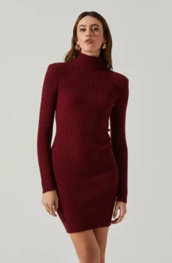 Gwendolyn Turtleneck Sweater Mini Dress -Barbie Clothing Shop ACDR100970SH WINE 4 scaled