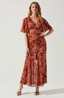 Kenzie Floral Maxi Dress -Barbie Clothing Shop ACDR101860DS RUSTFLORAL 2 scaled