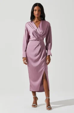 Sadyra Drop Shoulder Wrap Dress -Barbie Clothing Shop ACDR101865 MAUVE 1 scaled