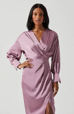 Sadyra Drop Shoulder Wrap Dress -Barbie Clothing Shop ACDR101865 MAUVE 3 scaled