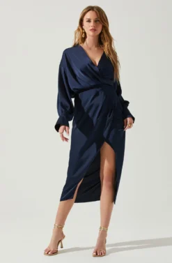 Sadyra Drop Shoulder Wrap Dress -Barbie Clothing Shop ACDR101865 MIDNIGHTBLUE 2 scaled