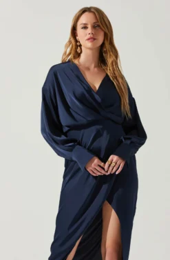 Sadyra Drop Shoulder Wrap Dress -Barbie Clothing Shop ACDR101865 MIDNIGHTBLUE 4 scaled