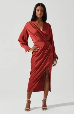 Sadyra Drop Shoulder Wrap Dress -Barbie Clothing Shop ACDR101865 RUST 2 scaled