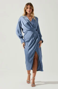Sadyra Drop Shoulder Wrap Dress -Barbie Clothing Shop ACDR101865 SLATEBLUE 1 scaled