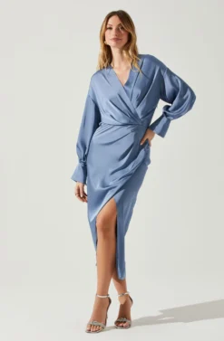 Sadyra Drop Shoulder Wrap Dress -Barbie Clothing Shop ACDR101865 SLATEBLUE 2 scaled