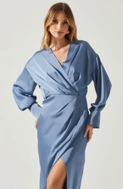 Sadyra Drop Shoulder Wrap Dress -Barbie Clothing Shop ACDR101865 SLATEBLUE 3 scaled