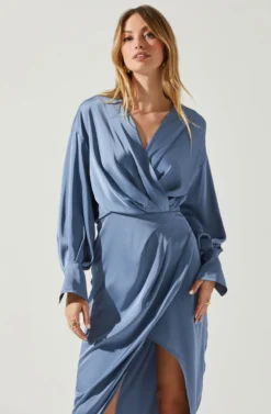 Sadyra Drop Shoulder Wrap Dress -Barbie Clothing Shop ACDR101865 SLATEBLUE 4 scaled