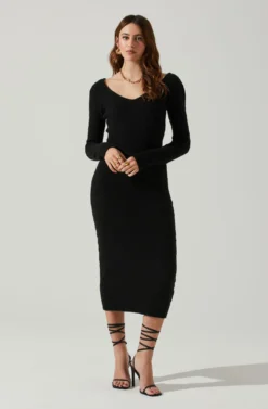 Regina Cutout Midi Sweater Dress -Barbie Clothing Shop ACDR101888 BLACK 1 scaled