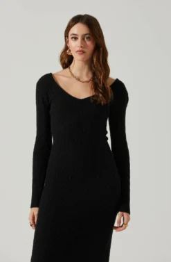 Regina Cutout Midi Sweater Dress -Barbie Clothing Shop ACDR101888 BLACK 3 scaled