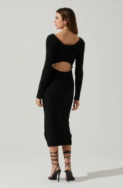 Regina Cutout Midi Sweater Dress -Barbie Clothing Shop ACDR101888 BLACK 6 scaled