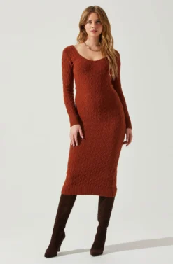Regina Cutout Midi Sweater Dress -Barbie Clothing Shop ACDR101888 RUST 1 scaled