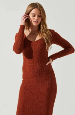 Regina Cutout Midi Sweater Dress -Barbie Clothing Shop ACDR101888 RUST 4 scaled
