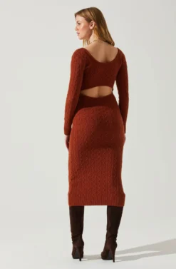 Regina Cutout Midi Sweater Dress -Barbie Clothing Shop ACDR101888 RUST 6 scaled