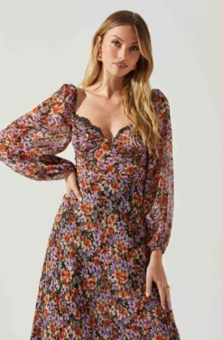 Sylvie Floral Puff Sleeve Midi Dress 9 Sylvie Floral Puff Sleeve Midi Dress -Barbie Clothing Shop ACDR101889 ORANGEPURPLEFLORAL 4 scaled