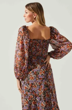 Sylvie Floral Puff Sleeve Midi Dress 10 Sylvie Floral Puff Sleeve Midi Dress -Barbie Clothing Shop ACDR101889 ORANGEPURPLEFLORAL 5 scaled