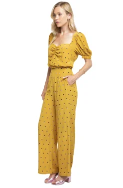 Burke Polka Dot Wide Leg Pants -Barbie Clothing Shop ACP7038 MUSTARD DOT 2 scaled