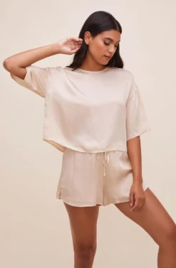 Rosabel Satin Tie Front Shorts -Barbie Clothing Shop ACP7208 CHAMPAGNE 2 scaled