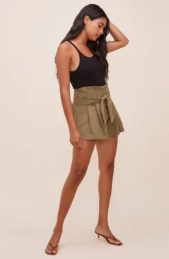 Marika Tie Waist Shorts 34 Marika Tie Waist Shorts -Barbie Clothing Shop ACP7211 OLIVE 1 scaled