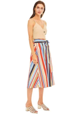 Shayla Midi Skirt -Barbie Clothing Shop ACS8079 RED BLUE STRIPE 02 scaled