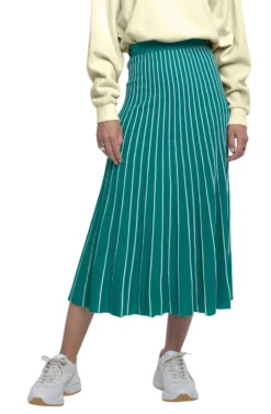 Yuri Pleated Midi Skirt -Barbie Clothing Shop ACS9012 GREEN WHITE STRIPE 00 scaled