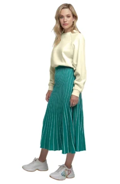 Yuri Pleated Midi Skirt -Barbie Clothing Shop ACS9012 GREEN WHITE STRIPE 02 scaled