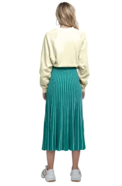 Yuri Pleated Midi Skirt -Barbie Clothing Shop ACS9012 GREEN WHITE STRIPE 03 scaled