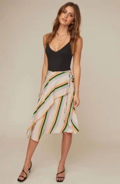 Dallas Striped Asymmetrical Midi Skirt