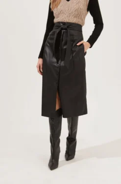 Lorette Tie Waist Faux Leather Midi Skirt 8 Lorette Tie Waist Faux Leather Midi Skirt -Barbie Clothing Shop ACS9065 BLACK 3 scaled