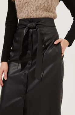 Lorette Tie Waist Faux Leather Midi Skirt 12 Lorette Tie Waist Faux Leather Midi Skirt -Barbie Clothing Shop ACS9065 BLACK 4 scaled