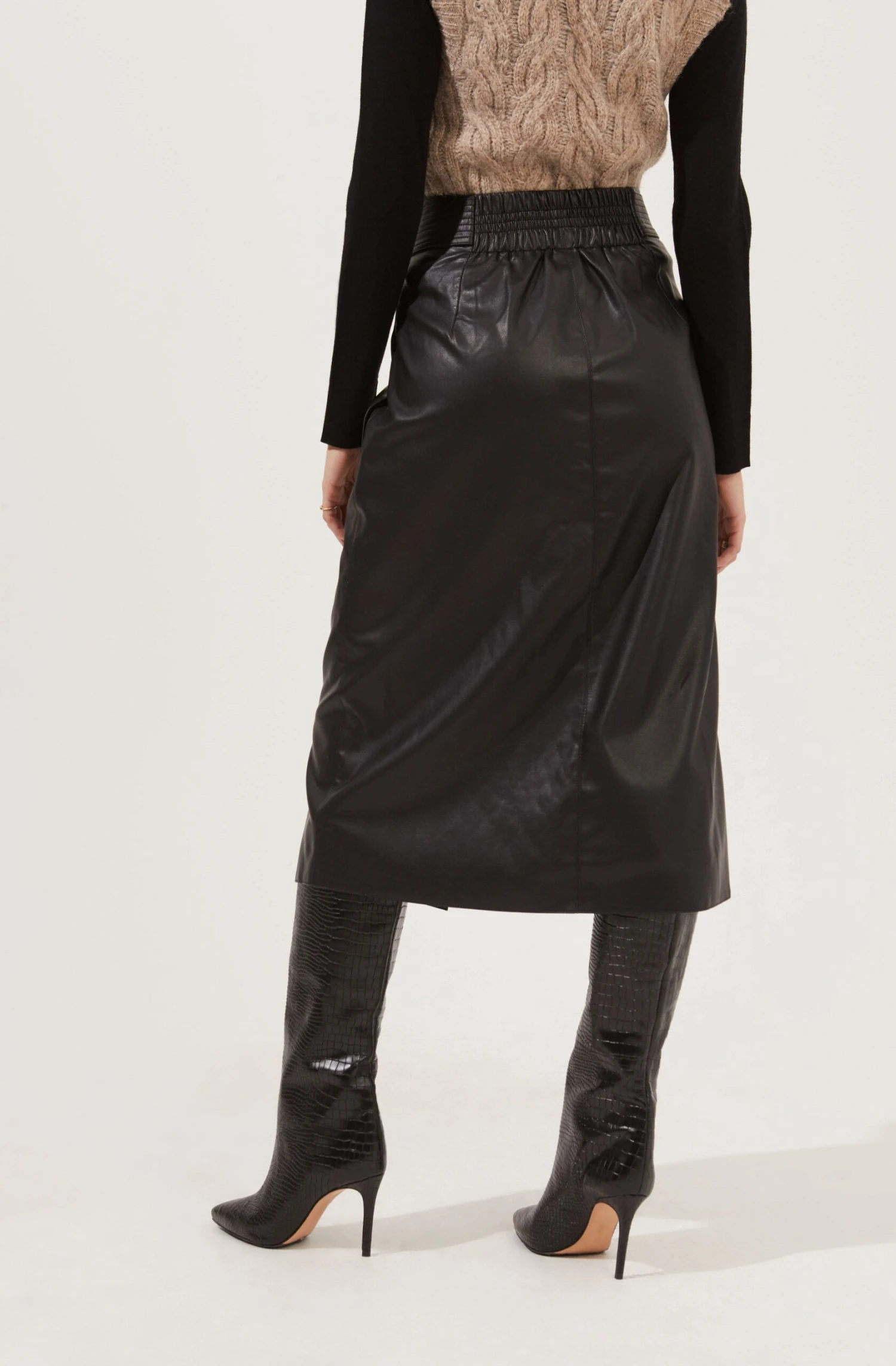 Lorette Tie Waist Faux Leather Midi Skirt 4 Lorette Tie Waist Faux Leather Midi Skirt - Image 4