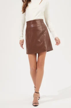 Audrey Faux Leather Mini Skirt -Barbie Clothing Shop ACS9074 BROWN 3 scaled