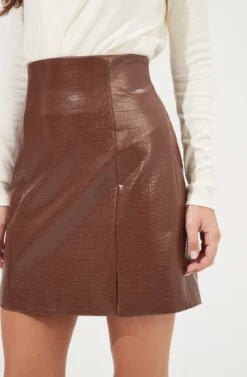 Audrey Faux Leather Mini Skirt -Barbie Clothing Shop ACS9074 BROWN 4 scaled