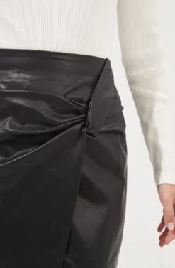 Kari Faux Leather Twist Front Midi Skirt -Barbie Clothing Shop ACS9076 BLACK 3 scaled