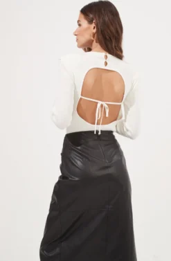 Kari Faux Leather Twist Front Midi Skirt -Barbie Clothing Shop ACS9076 BLACK 4 scaled