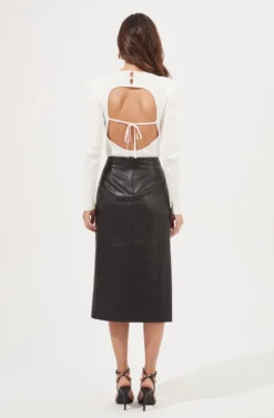 Kari Faux Leather Twist Front Midi Skirt -Barbie Clothing Shop ACS9076 OFFWHITE 4 scaled