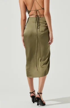 South Beach Ruched Tie Waist Midi Skirt -Barbie Clothing Shop ACS9088 OLIVE 4 f02af87f 038c 41dd bcc1 68d201dfca55 scaled