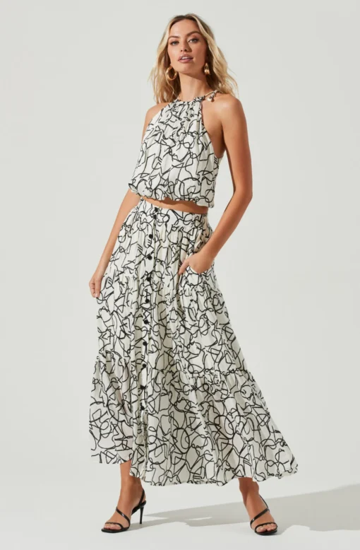 Cecile Abstract Print Midi Skirt -Barbie Clothing Shop ACS9090 WHITEBLACKPRINT 1 scaled