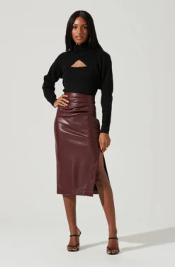 Melody Faux Leather Midi Skirt -Barbie Clothing Shop ACS9099 WINE 0898 scaled
