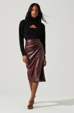 Melody Faux Leather Midi Skirt -Barbie Clothing Shop ACS9099 WINE 0902 scaled