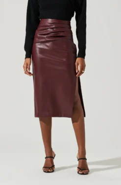 Melody Faux Leather Midi Skirt -Barbie Clothing Shop ACS9099 WINE 0908 scaled