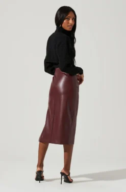 Melody Faux Leather Midi Skirt -Barbie Clothing Shop ACS9099 WINE 0913 scaled