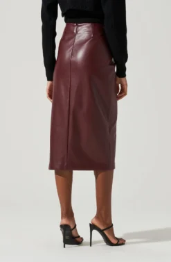 Melody Faux Leather Midi Skirt -Barbie Clothing Shop ACS9099 WINE 0923 scaled