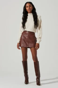 Tracy Faux Leather Front Zip Skirt 18 Tracy Faux Leather Front Zip Skirt -Barbie Clothing Shop ACS9101 BROWN 1 scaled