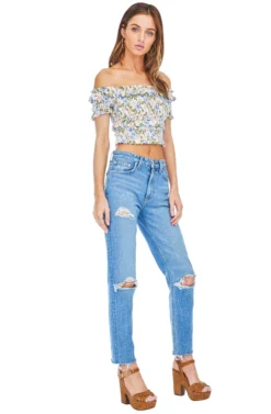 Tori Off Shoulder Crop Top -Barbie Clothing Shop ACT13350 BLUE PINK FLORAL 02 scaled