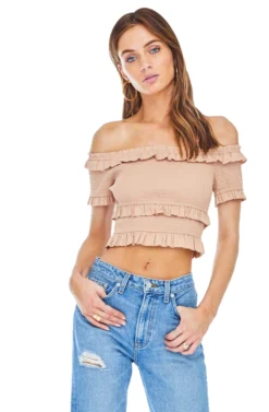Tori Off Shoulder Crop Top -Barbie Clothing Shop ACT13350 SOFT CLAY 00 scaled