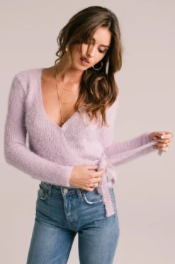 Wrap Front Fuzzy Sweater