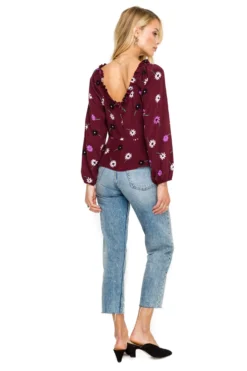 Long Sleeve Sweetheart Peplum Top -Barbie Clothing Shop ACT15346B WINE MULTI FLORAL 03 scaled