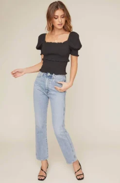 Glenna Smocked Top -Barbie Clothing Shop ACT15411 BLACK 1 2 A scaled