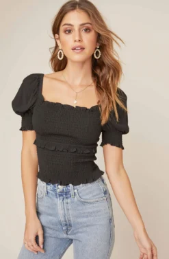 Glenna Smocked Top -Barbie Clothing Shop ACT15411 BLACK 2 2 A scaled